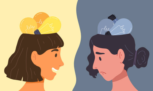 istock Two young female; one smiling with bright idea and the other feeling sad with no idea. 2192700041