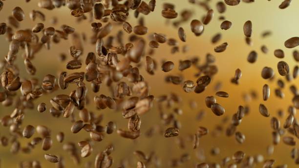 Freeze Motion Shot of Flying Coffee Beans After Being Exploded