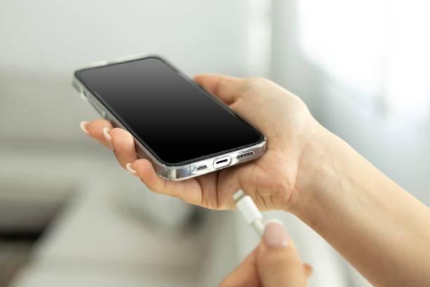 istock Hand charging phone with usb cable at home 2192702098