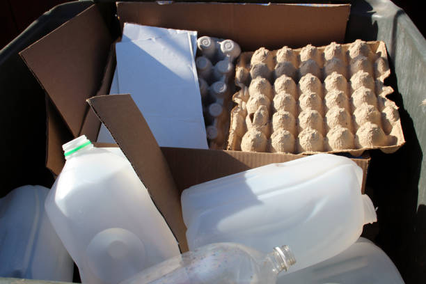 istock Recycling materials including plastic bottles, cartons, and cardboard in a bin. 2192704229