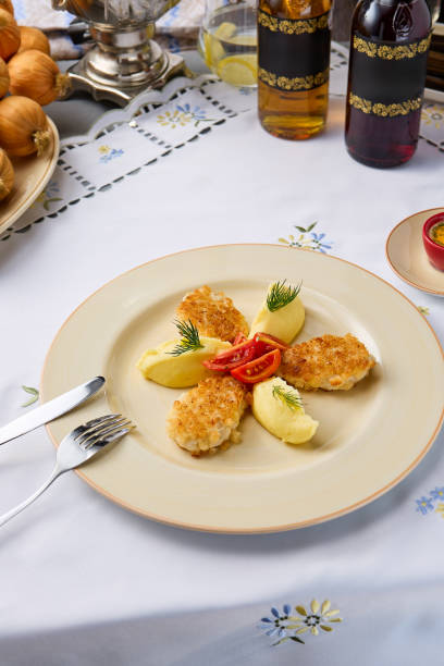istock Crispy Homemade Pozharsky Cutlets with Creamy Mashed Potatoes - Rustic Dining Experience 2192708359