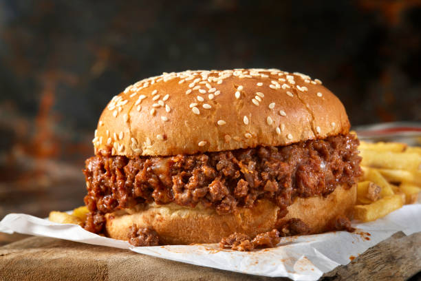 istock Bison Sloppy Joe Sandwich on a Sesame Seed Bun with Fries 2192709360