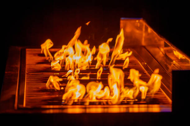 Vivid Flames on BBQ Grill with Intense Yellow Fire Up