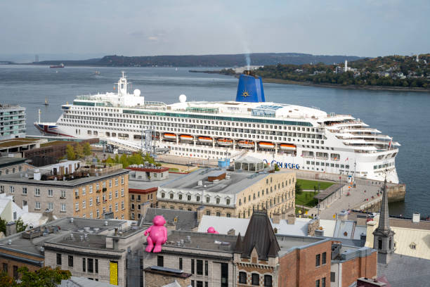 Quebec, Canada - October 4, 2024. Cruise ship docked at the port of Quebec City, Quebec, Canada