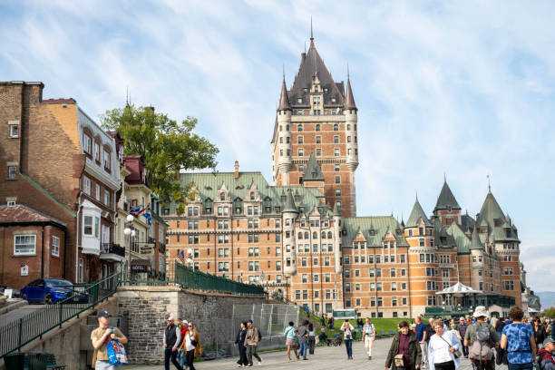 Québec City, Canada - August 22, 2022: View to Chateau Frontenac at Québec City in Canada. Québec City is the capital of the largely French-speaking Canadian province of Québec.