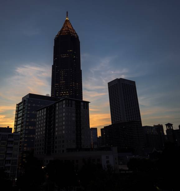 The sun sets over Atlanta Georgia's skyline