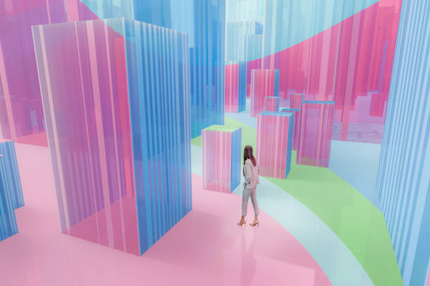 istock Businesswoman standing abstract VR environment 2192727500