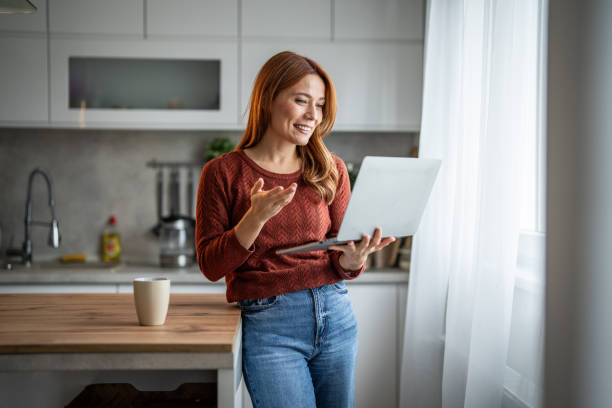 istock Focused woman on a virtual meeting 2192727525