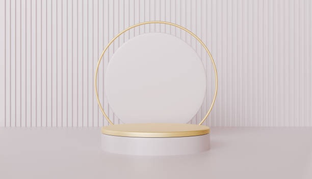 istock Elegant Minimalist Product Display Gold White Circular Podium with Backdrop 2192741164