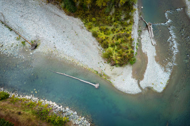 Vancouver Island wilderness area view from above by drone.