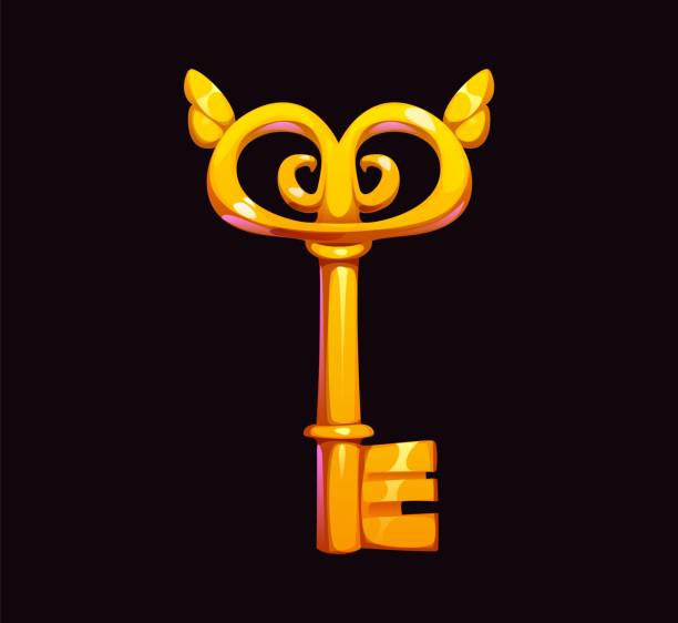 istock Cartoon golden key with heart handle, love symbol 2192746442