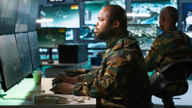 istock Officer arriving at work in base of operations, starting enemy assessment 2192749277
