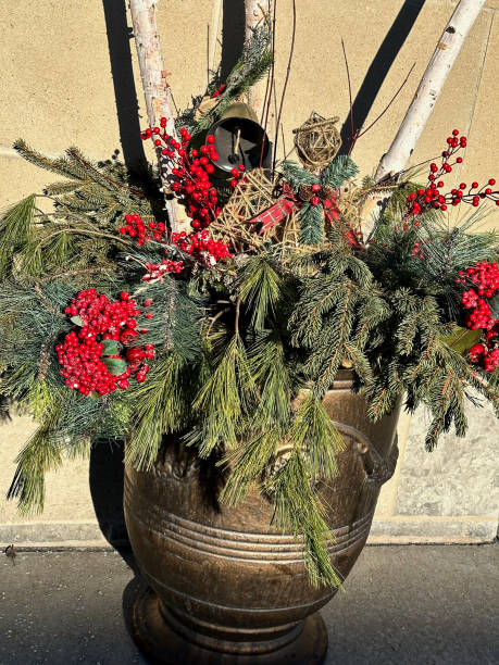 istock Festive Christmas holiday decorations with pine tree branches and red berries 2192754179