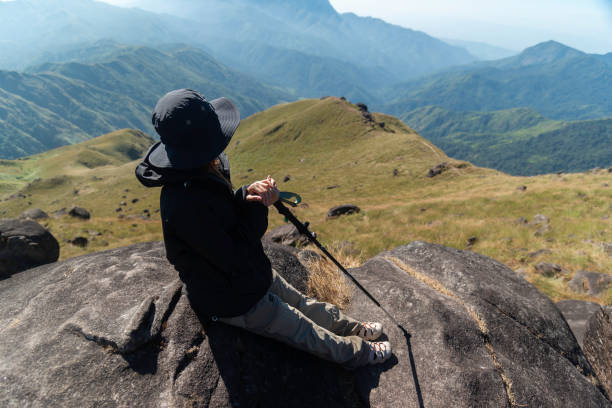 istock Hiker asian backpack walking trail activity camping outdoors and People exploring forest green natural capturing beauty nature outdoor. 2192754361