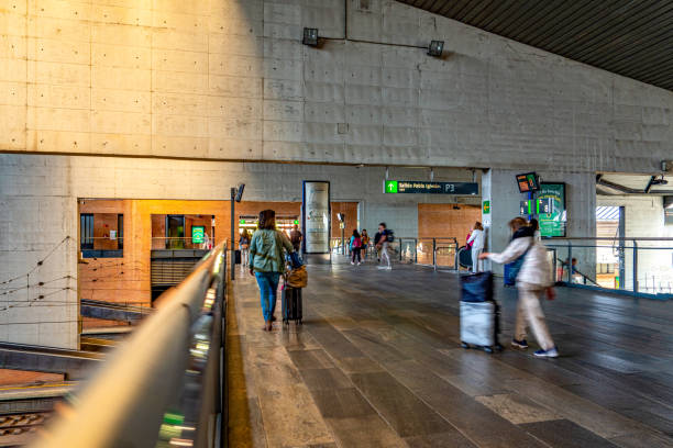 Seville Santa Justa Train Station, Spain Tourists are going to take their train. Seville Santa Justa Train Station view, Spain. santa justa lift portugal stock pictures, royalty-free photos & images