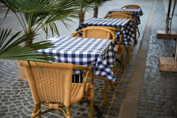 istock A beautiful table with chairs outside near the cafe 2192757316