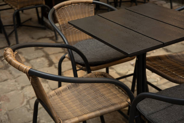 istock A beautiful table with chairs outside near the cafe 2192757424