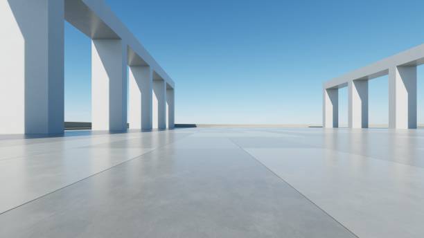 istock 3d render of abstract modern architecture with empty cement floor, minimal exterior, car presentation background 2192757870