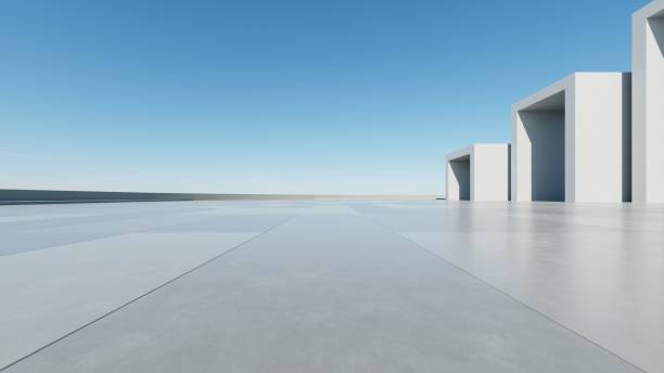 istock 3d render of abstract modern architecture with empty cement floor, minimal exterior, car presentation background 2192757871