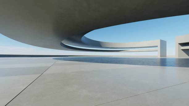 istock 3d render of abstract modern architecture with empty cement floor, minimal exterior, car presentation background 2192757875