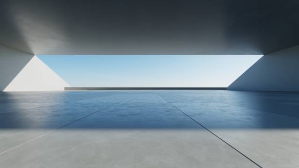 istock 3d render of abstract modern architecture with empty cement floor, minimal exterior, car presentation background 2192757880