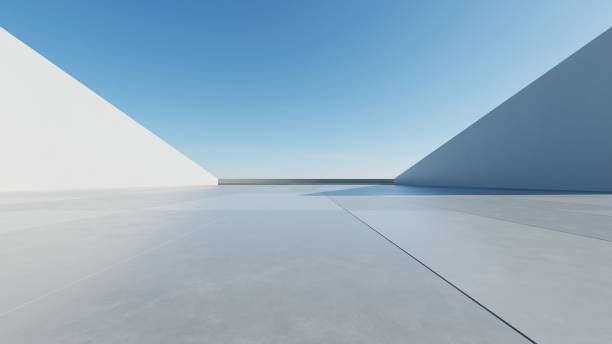 istock 3d render of abstract modern architecture with empty cement floor, minimal exterior, car presentation background 2192757883