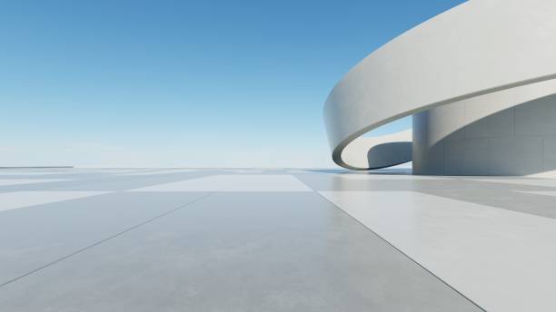 istock 3d render of abstract modern architecture with empty cement floor, minimal exterior, car presentation background 2192757884