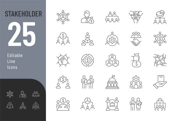 Stakeholder Line Editable Icons set. Vector illustration in modern thin line style of business related icons: corporation, community, team, and more. Pictograms and infographics for mobile apps stakeholder stock illustrations