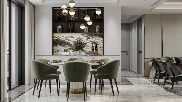 istock Elegant dining room with lavish dining setting, and classic decor 2192761105