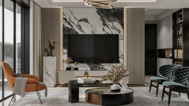 istock This elegant modern apartment features a minimalist TV console with TV 2192761153
