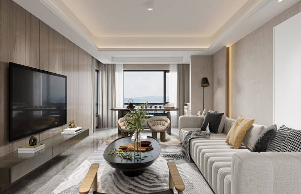 istock 3d rendering luxury and modern living room with good design modular sofa 2192761259