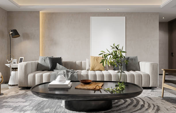istock The living room has a chic interior design featuring a contemporary and neutral-colored sofa 2192761324