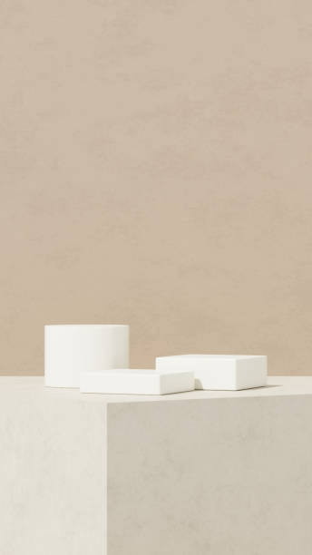 istock Background empty mockup featuring a ceramic textured podium against a simple beige wall in a portrait layout 2192778187