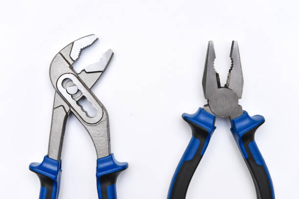 Pliers and Allen adjustable wrench close-up, Tools for repair DIY