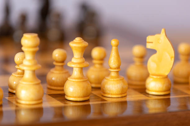 istock Wooden white chess pieces on the chessboard 2192779413