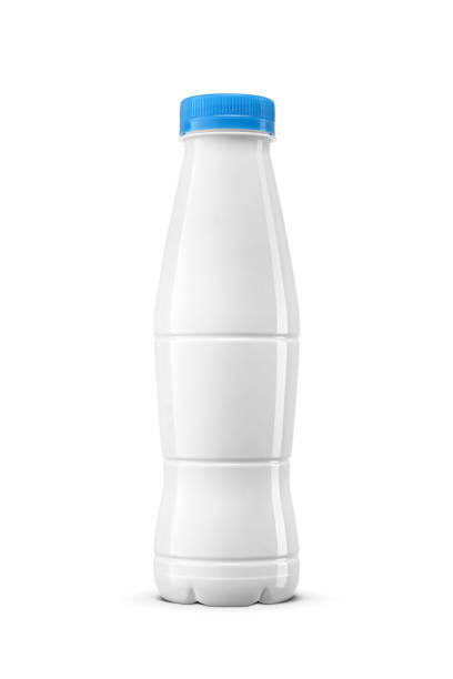 White clean plastic bottle for dairy milk products: drink yogurt, cream. Isolated on white background.