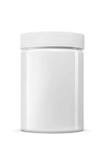 Clean white plastic jar for protein, washing powder, cosmetics or medicals isolated.
