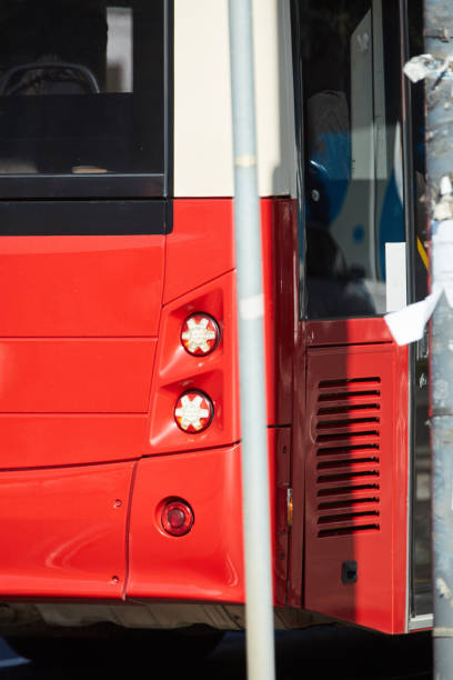 istock Red bus for public transportation on city streets. 2192782661
