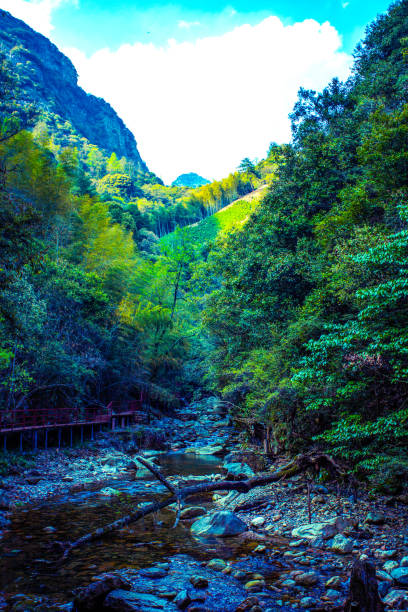 River flowing into Lake Shikotsu.Lake shikotsu, Hokkaido, Japan.