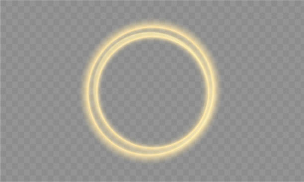 Gold circle transparent shine award round bokeh light glowing yellow ring glistering luxury effect abstract frame particle festive element glittering vector illustration backlight stardust