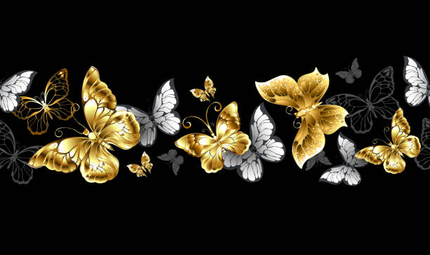 istock Border of gold and white butterflies 2192785801