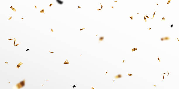 istock Gold confetti and ribbon banner, isolated on transparent background 2192787986