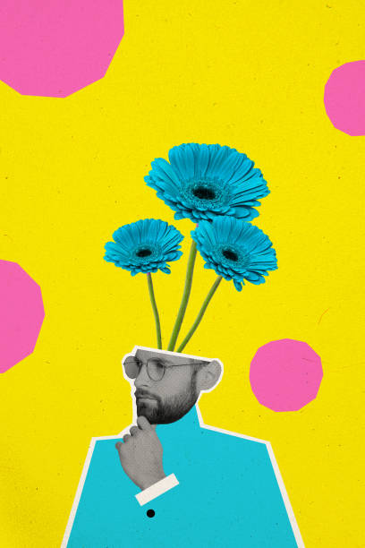 istock Collage picture comics of handsome man growing flowers head hand touch beard decide solve question isolated on painted background 2192789449