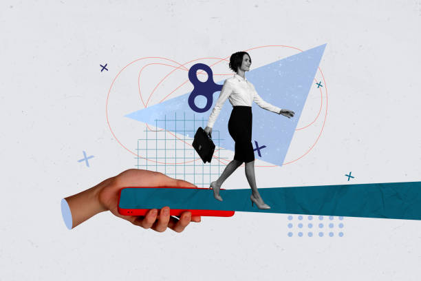istock Photo collage image young walking businesswoman going forward confident target achievement goal reach smartphone screen route 2192791139
