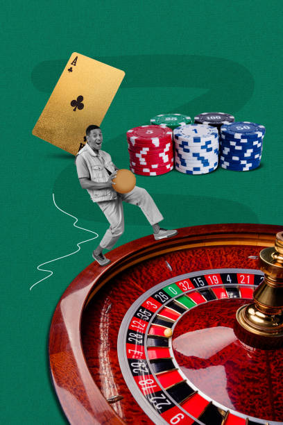 istock Creative retro 3d magazine collage image of smiling funny guy playing roulette isolated green color background 2192791363