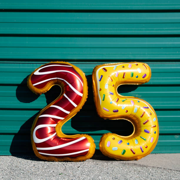 istock two balloons forming number 25 on a green wall 2192793907