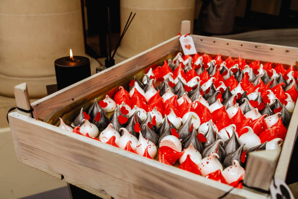 Valentine's Day-Themed Meringue Display in Wooden Crate