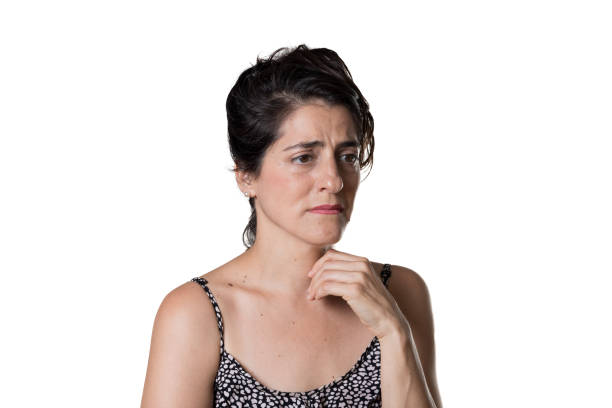 Woman with depression on white background.