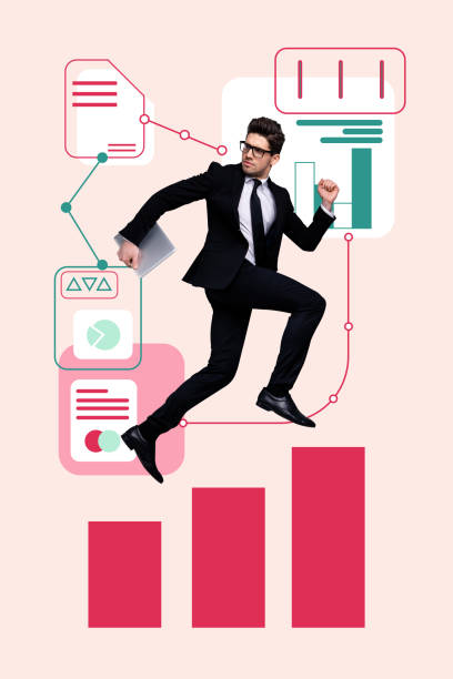 istock Creative vertical collage young businessman runner upwards formalwear information collection data analysis drawing background 2192797230