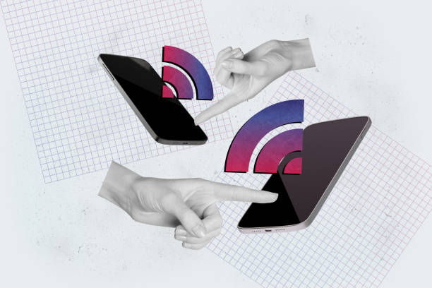 istock Collage 3d pinup pop sketch image of arms pointing apple iphone samsung modern devices touchscreen isolated painting background 2192797827